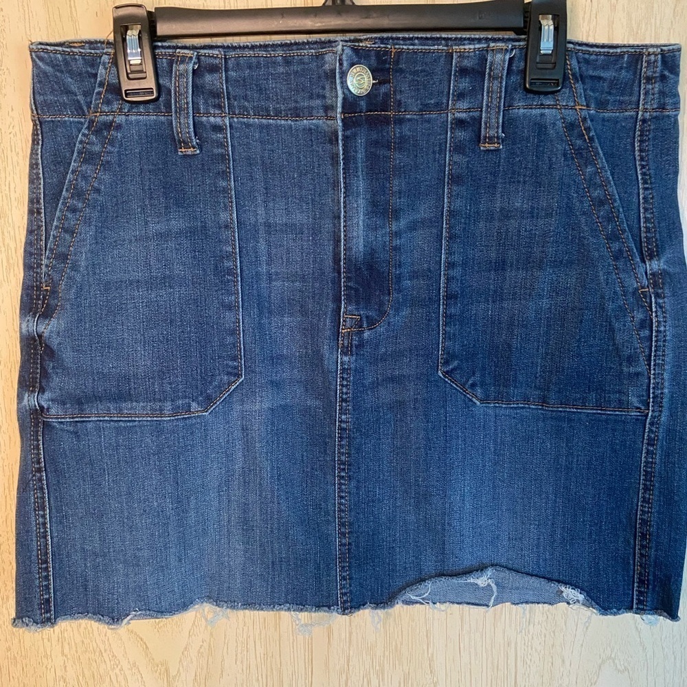 Seven 7 Utility Skirt Blue Denim Pockets Stretch Sz 10